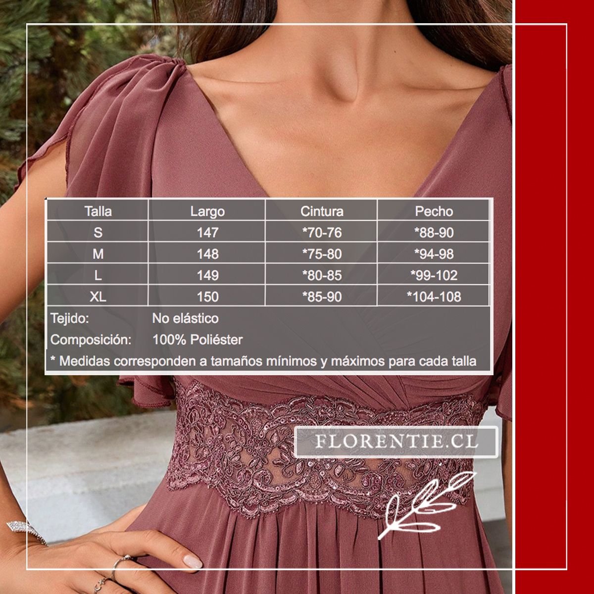 Medidas vestido palo rosa elegante