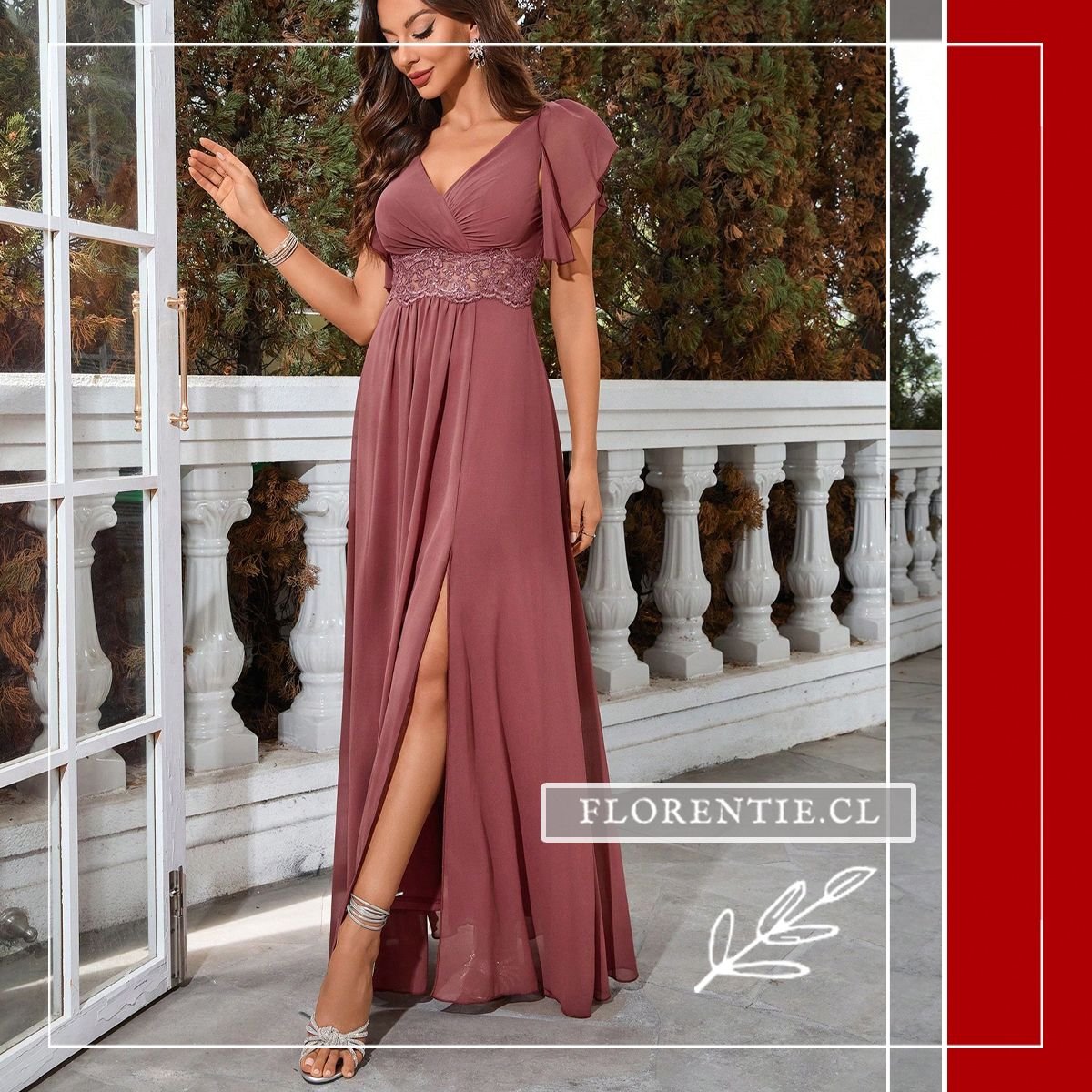 Vestido elegante mujer rosa palo