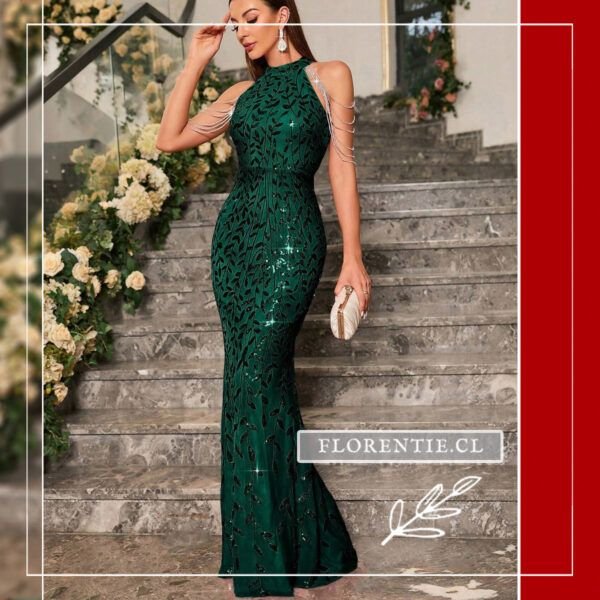 Vestido halter lentejuelas verde