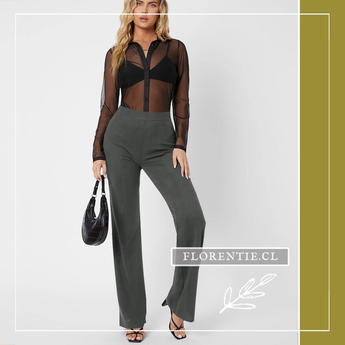 Pantalón flare mujer gris verde