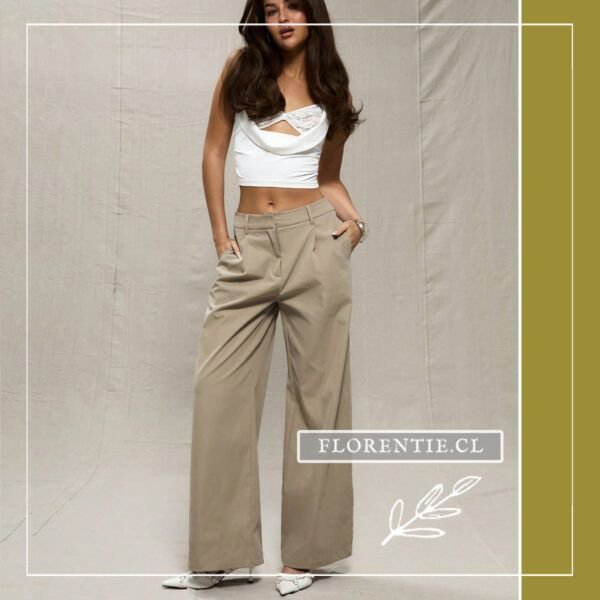 Pantalón recto beige mujer