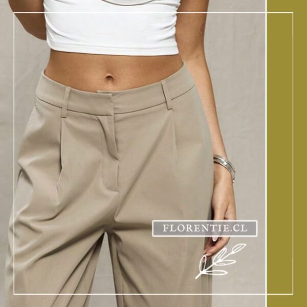 Pantalón recto mujer color beige