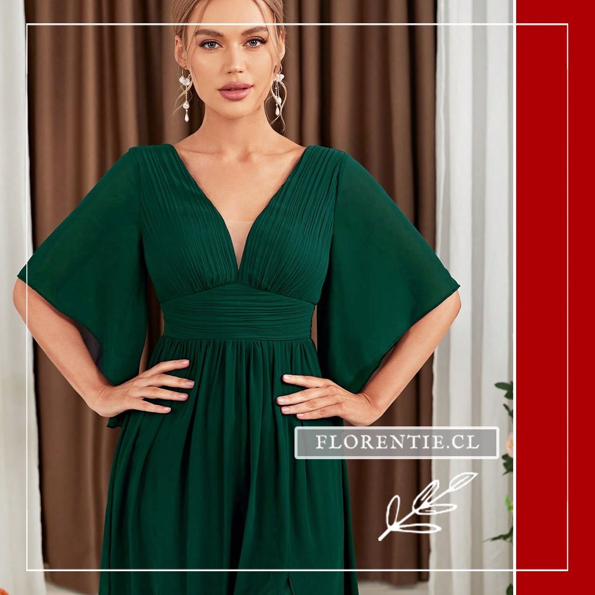 Detalle torso vestido abertura pierna verde