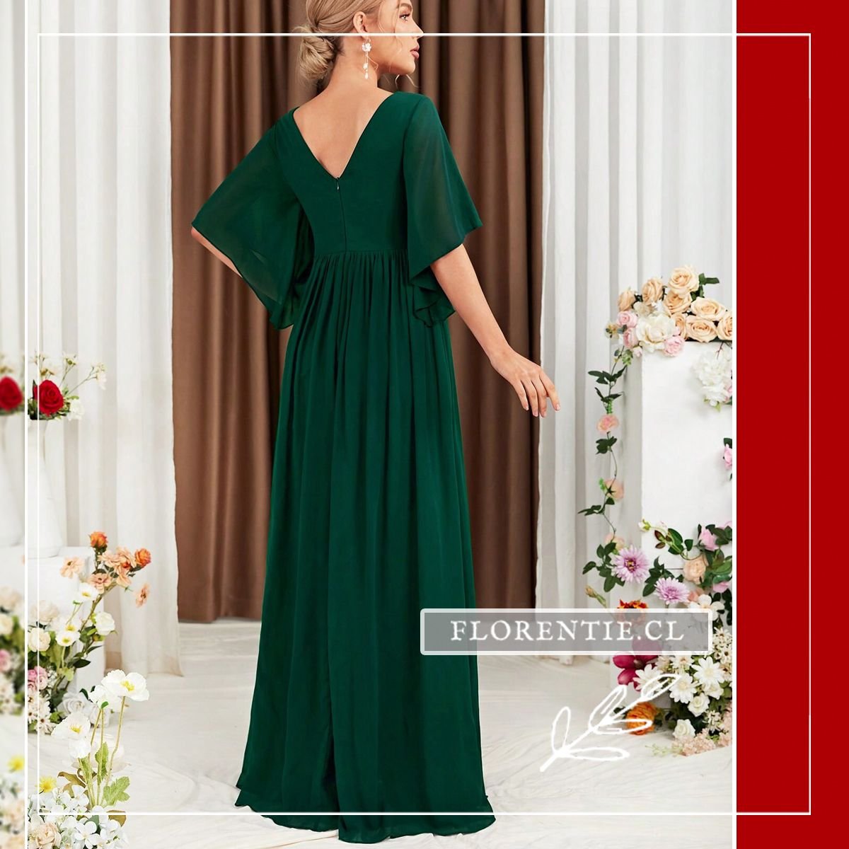 Espalda vestido abertura pierna verde