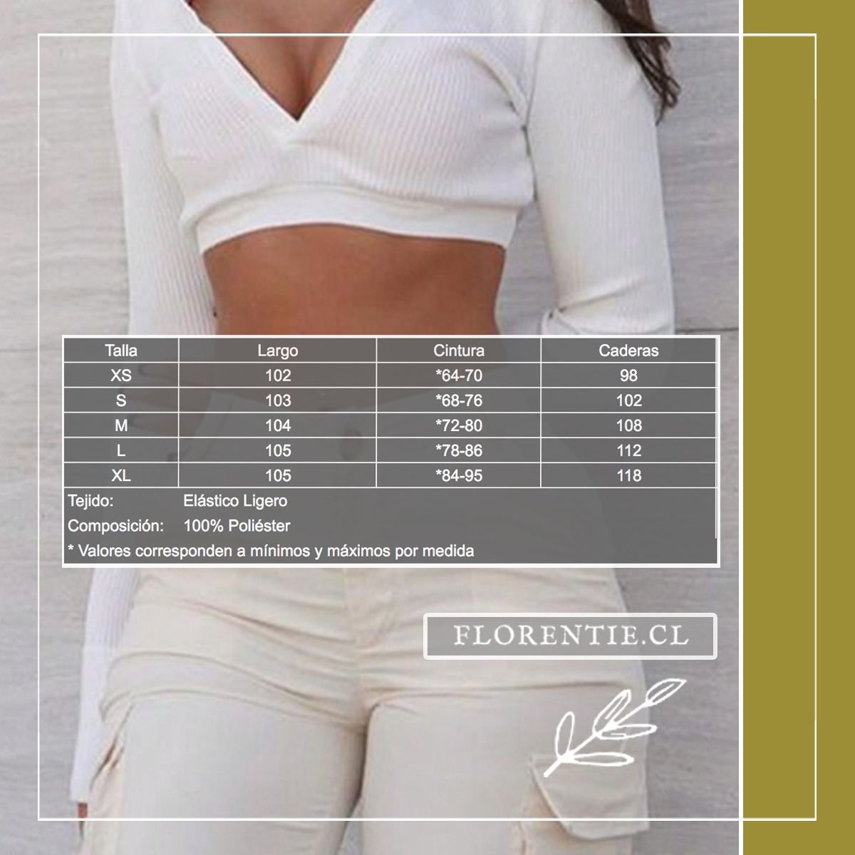 Medidas pantalón cargo crema mujer Diana