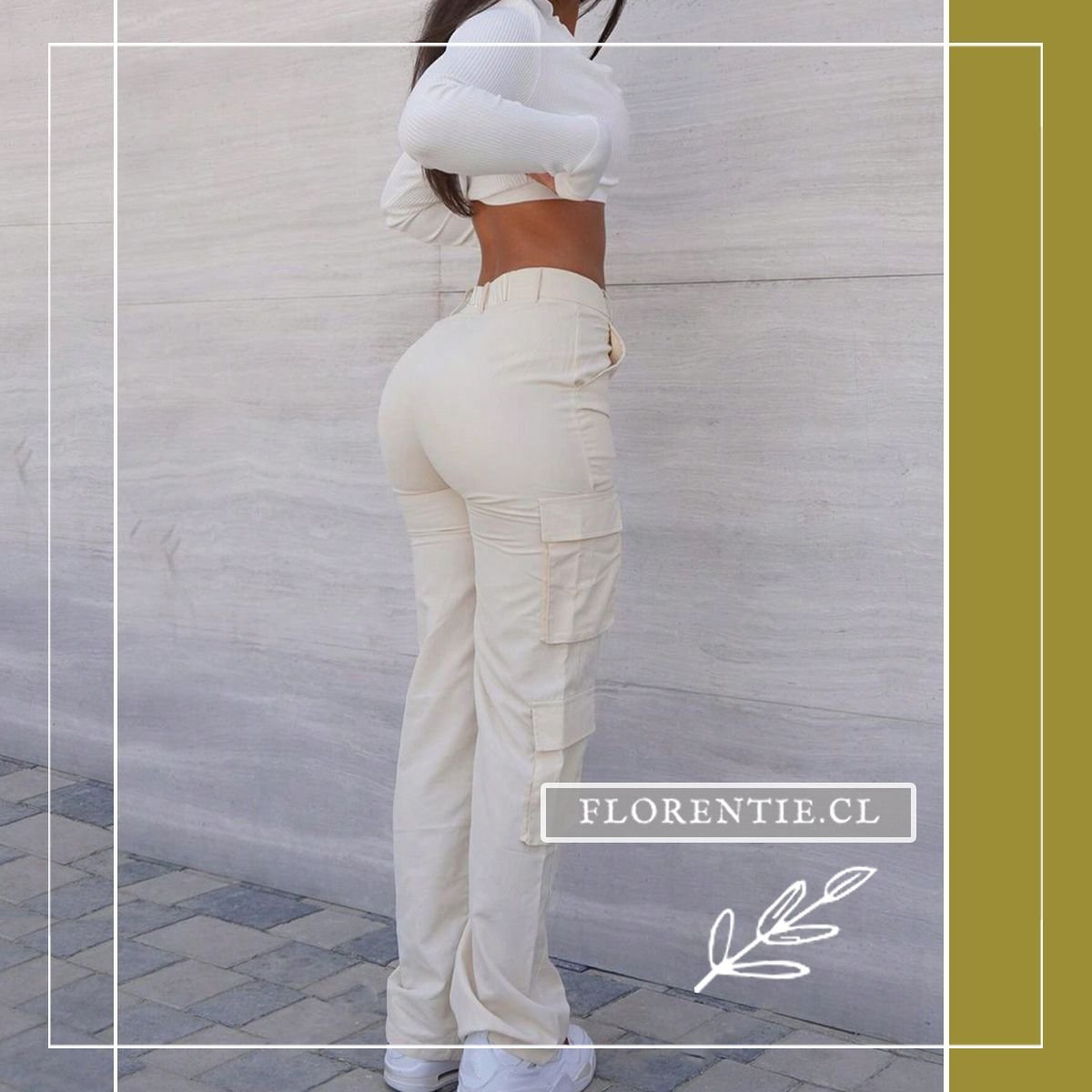 Pantalón cargo color crema mujer