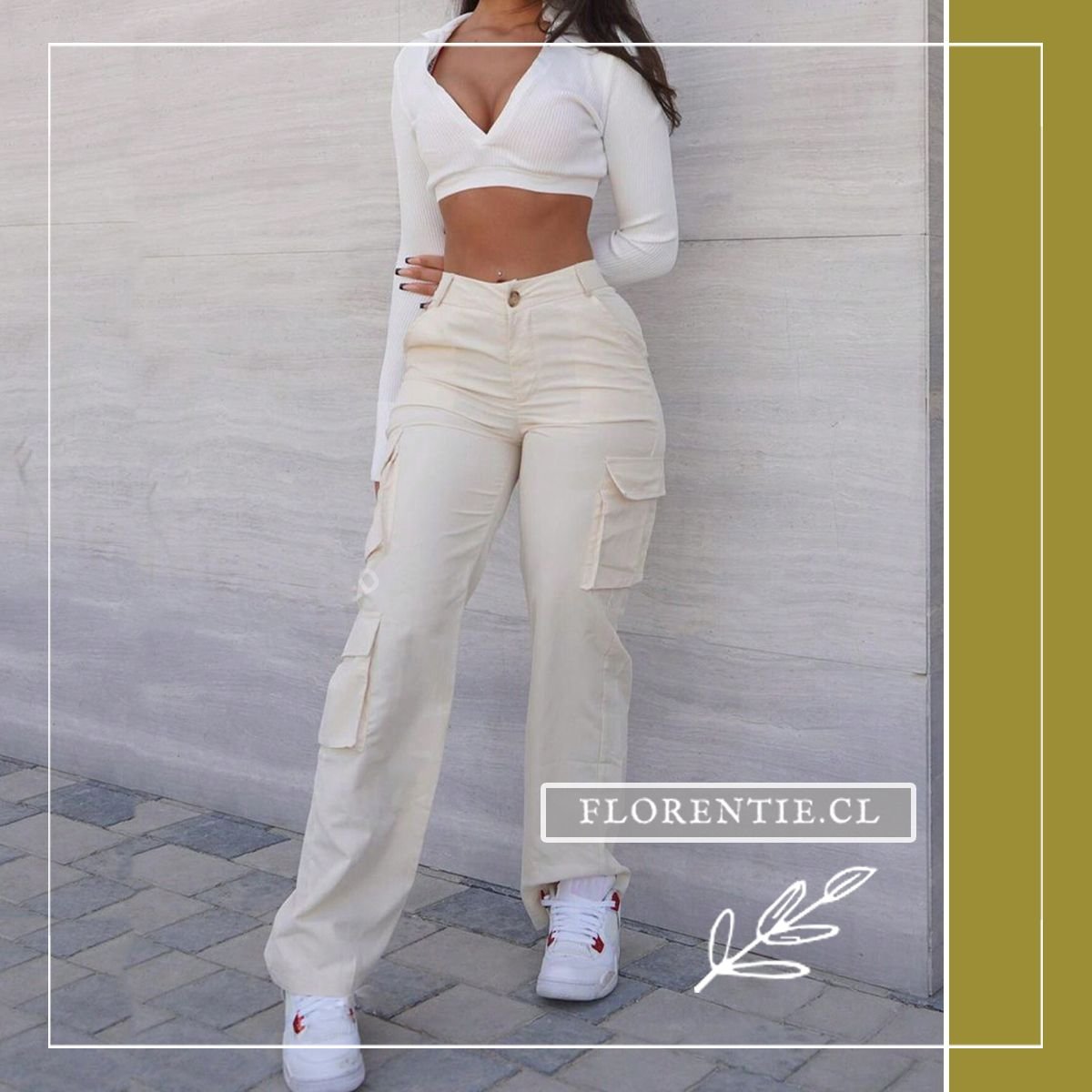 Pantalón cargo crema mujer