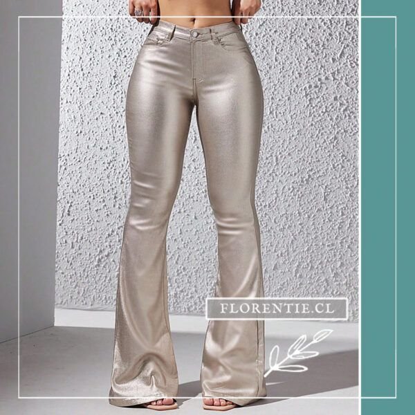Pantalón de cuero plateado mujer
