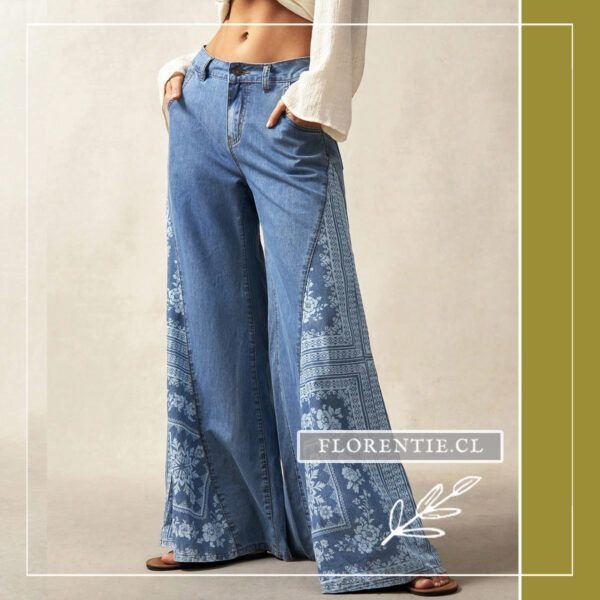 Pantalón de mezclilla con flores blancas