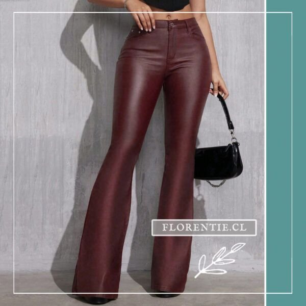 Pantalón ecocuero burdeos mujer