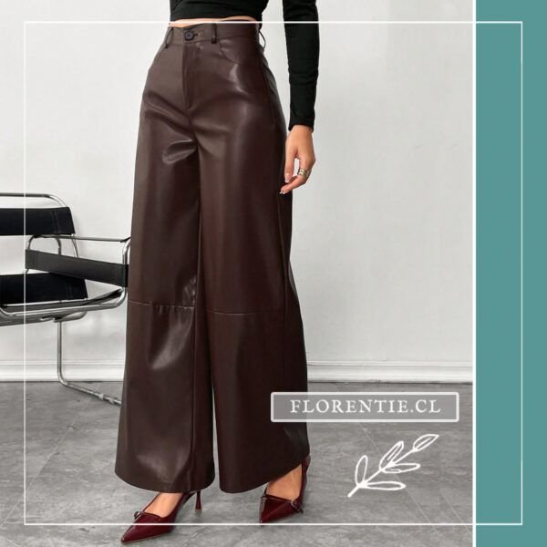 Pantalón ecocuero chocolate mujer