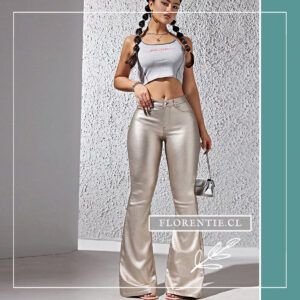 Pantalón ecocuero plateado