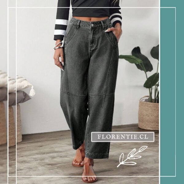 Pantalón jean gris oscuro mujer