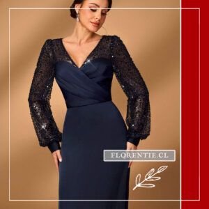 Vestido con manga lentejuelas azul