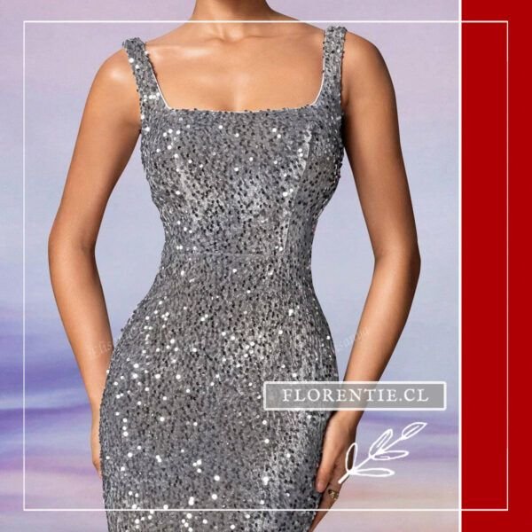 Detalle torso vestido plata oscuro