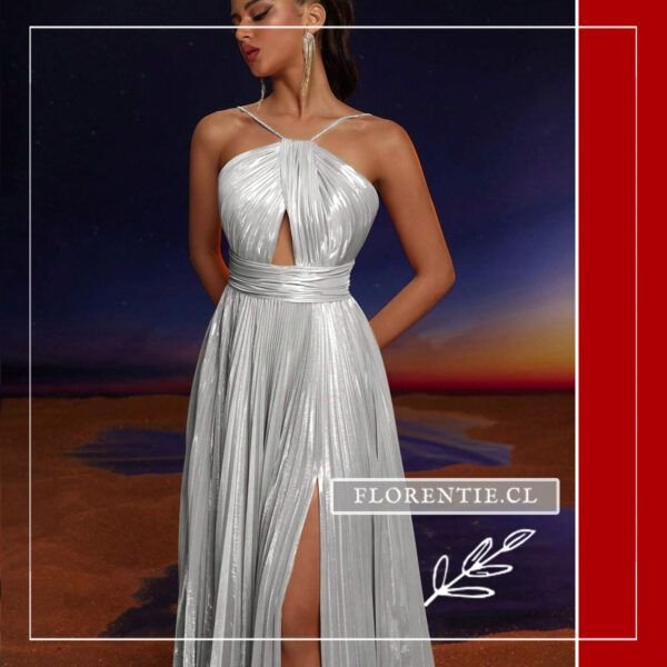 Detalle vestido plata noche