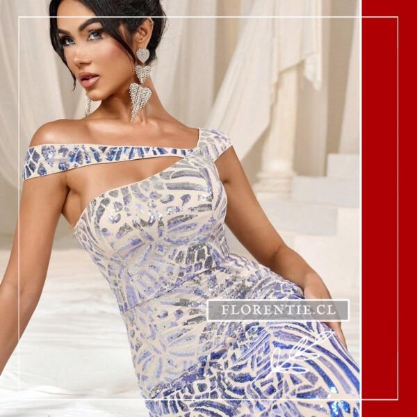 Detalle vestido plata y azul