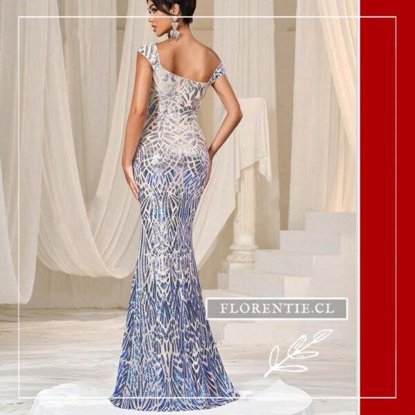 Espalda vestido plata y azul