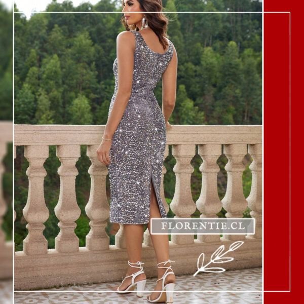 Espalda vestido plateado sencillo