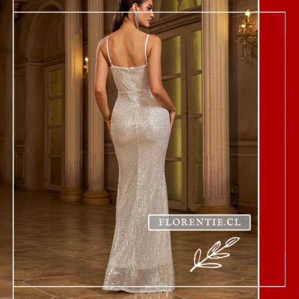 Espalda vestido plateado sin mangas