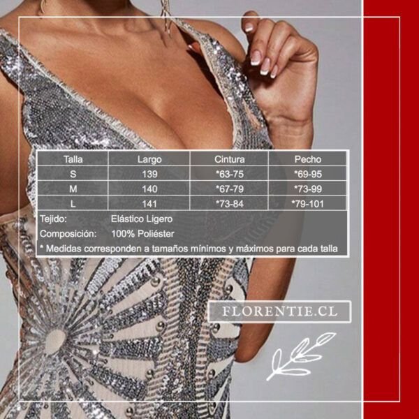 Medidas vestido plata elegante Agnes