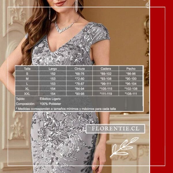 Medidas vestido plateado con flores