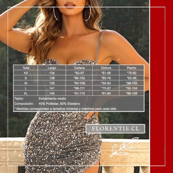 Medidas vestido plateado escotado