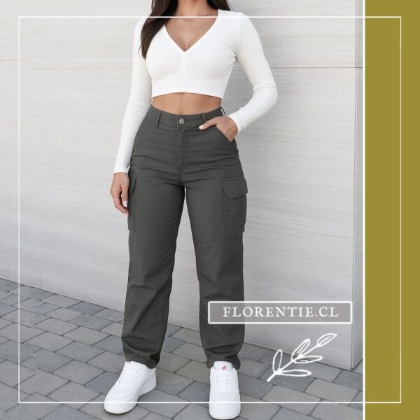 Pantalón cargo gris mujer