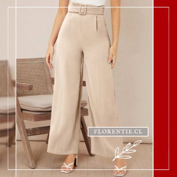 Pantalón palazzo beige mujer