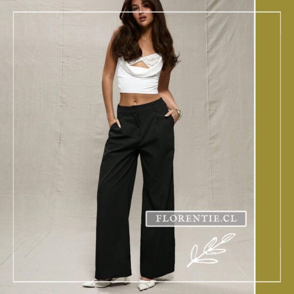 Pantalón recto negro mujer