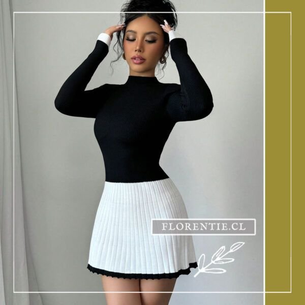 Vestido blanco con negro tejido mujer