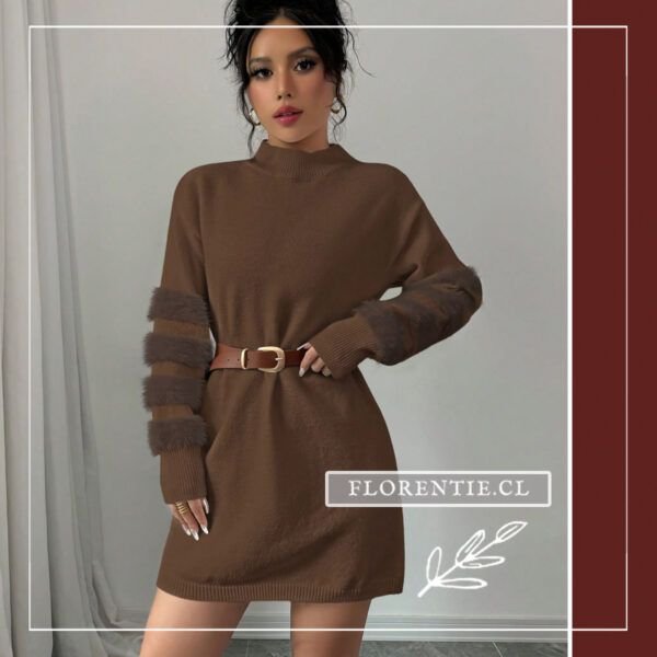 Vestido café lana corto
