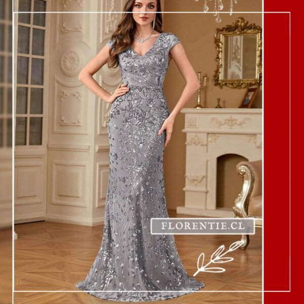 Vestido color plata con flores
