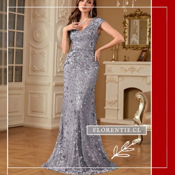 Vestido color plata flores