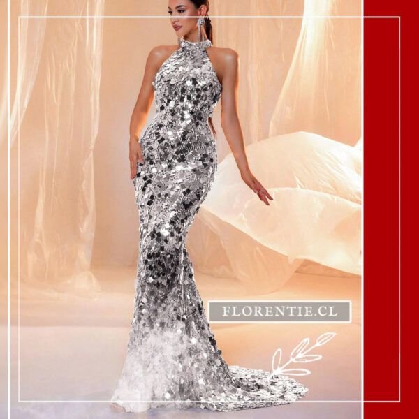 Vestido color plata largo