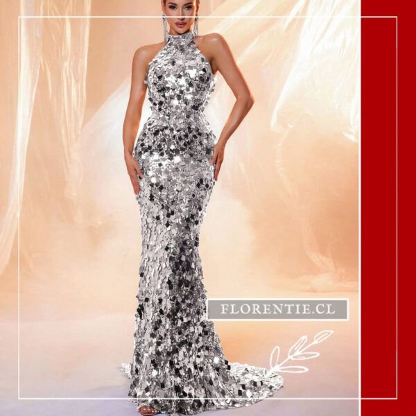 Vestido color plata largo mujer