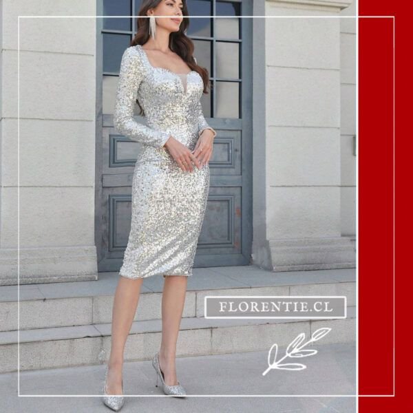 Vestido color plata midi