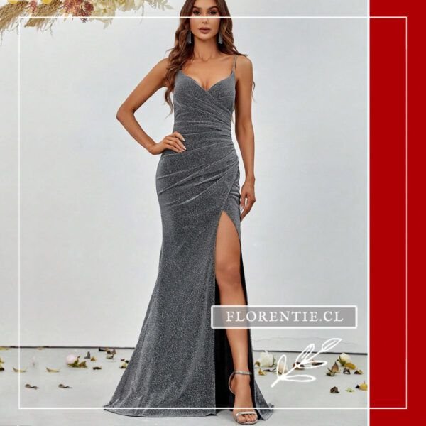 Vestido gris plata largo