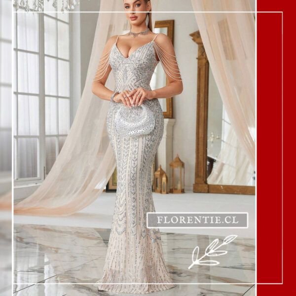 Vestido lentejuelas plata largo