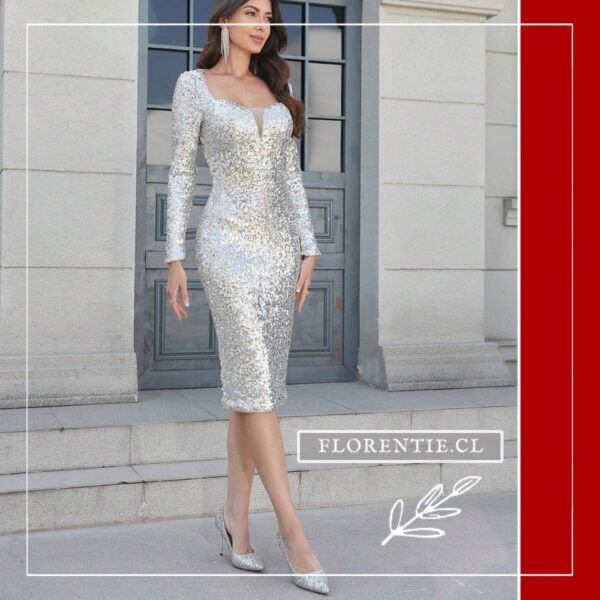 Vestido midi color plata