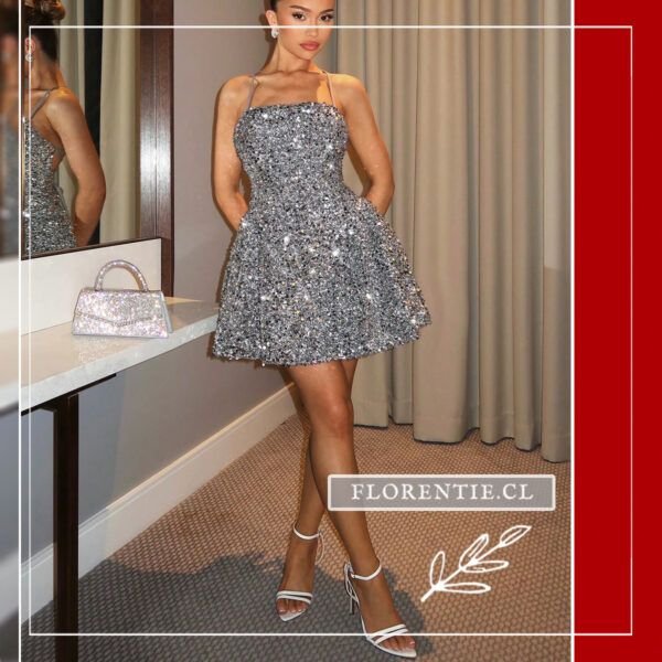 Vestido para fiesta plateado corto
