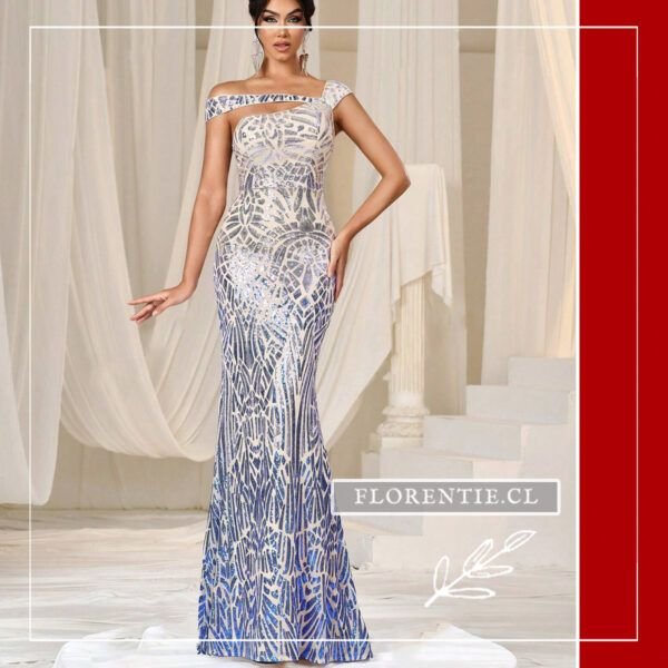Vestido plata con azul rey