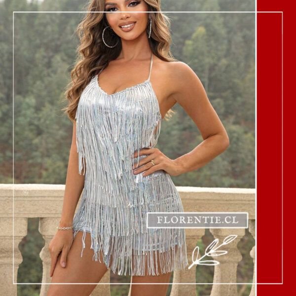 Vestido plata con flecos