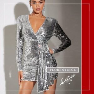 Vestido plata corto manga larga