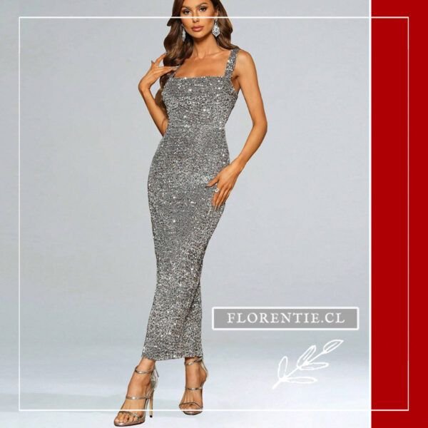 Vestido plata invitada mujer