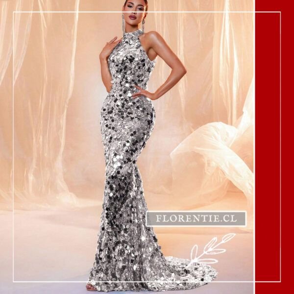 Vestido plata largo mujer