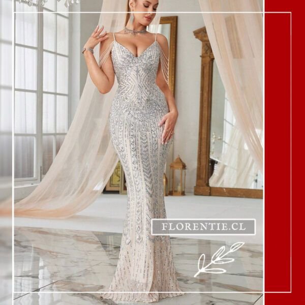 Vestido plata lentejuelas mujer