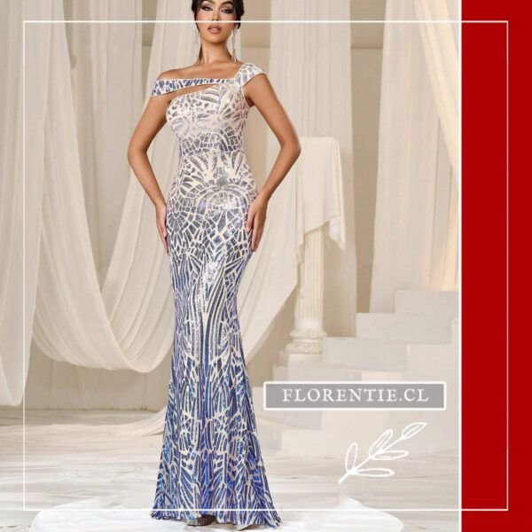 Vestido plata y azul largo