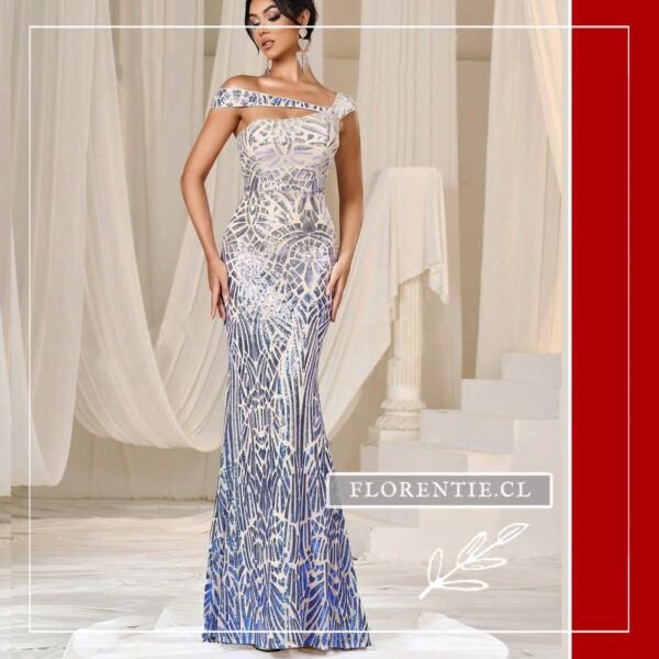 Vestido plateado con azul rey