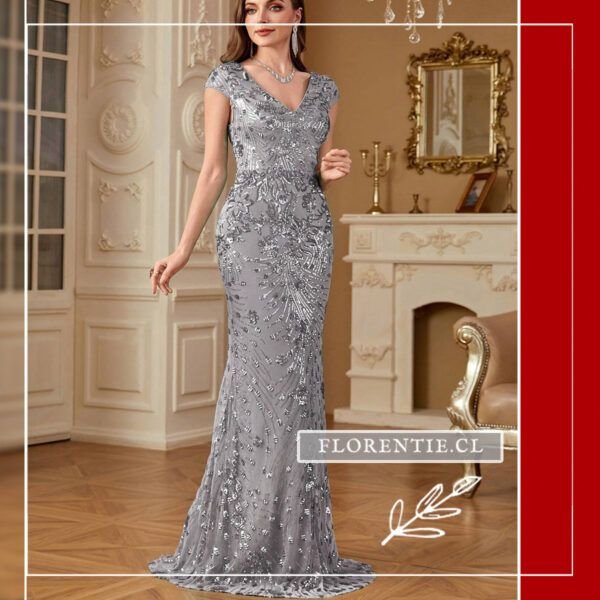 Vestido plateado con flores mujer